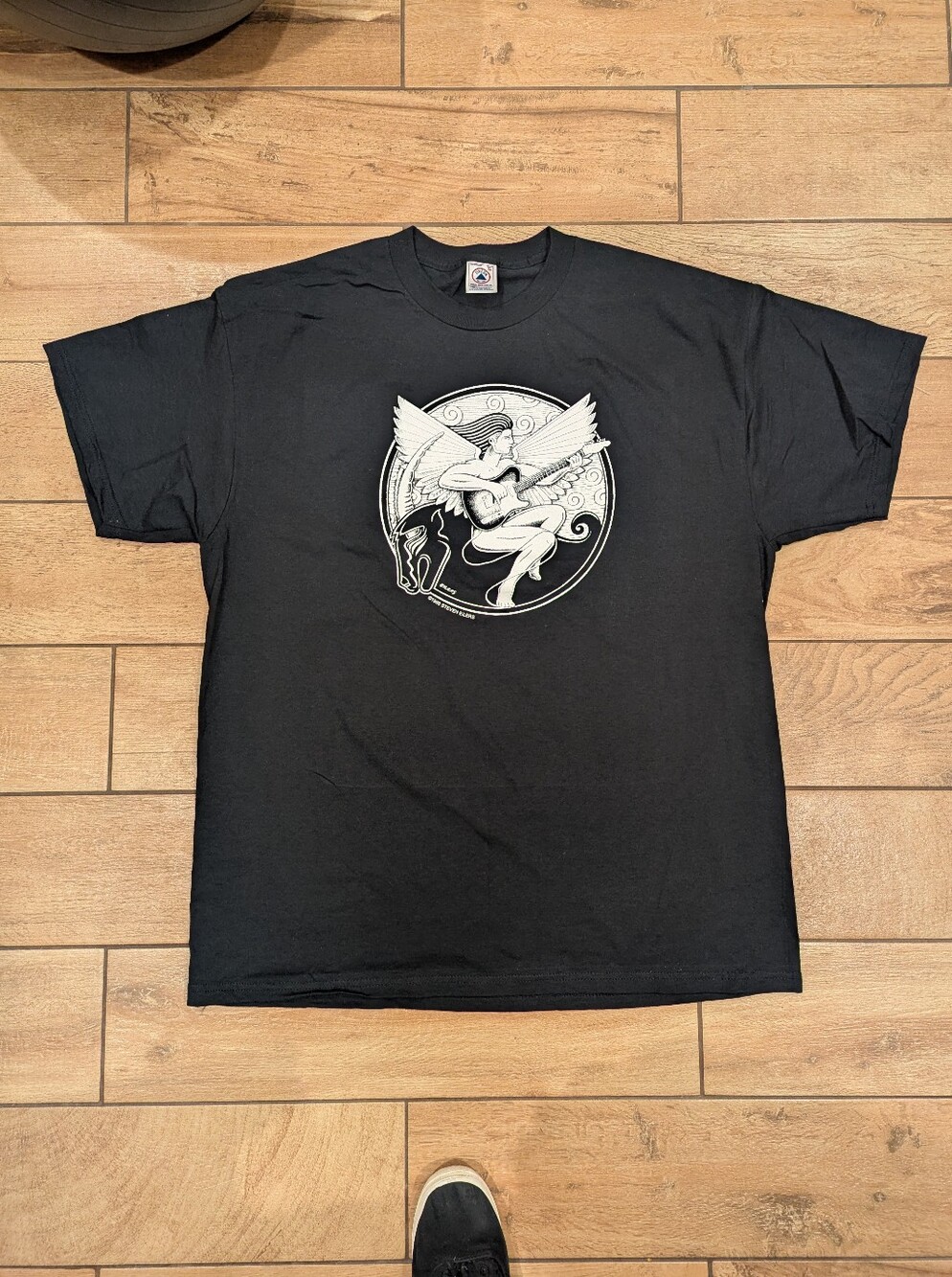 Vintage 1998 Steven Eilers Black T Shirt Men size XL guitar angel Praise on bull